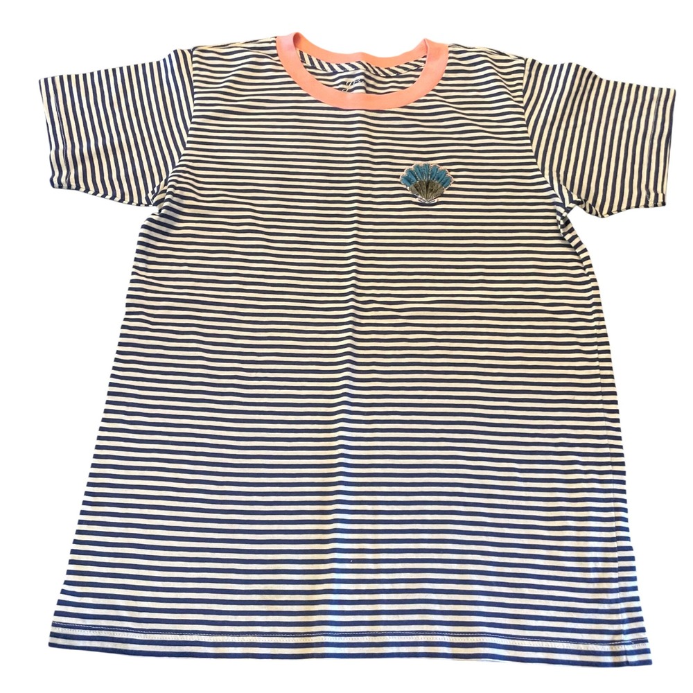 J.Crew Womens Striped Seashell Patch T-Shirt Navy White Pink Ringer Tee XS